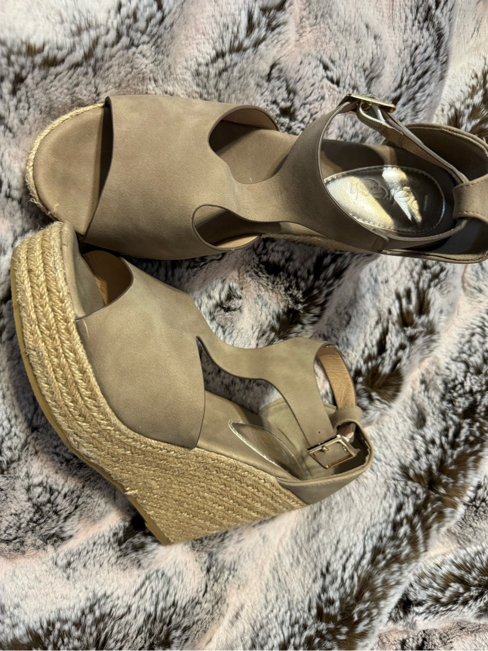 Women's Taupe Espadrille Wedge Sandals with Ankle Strap